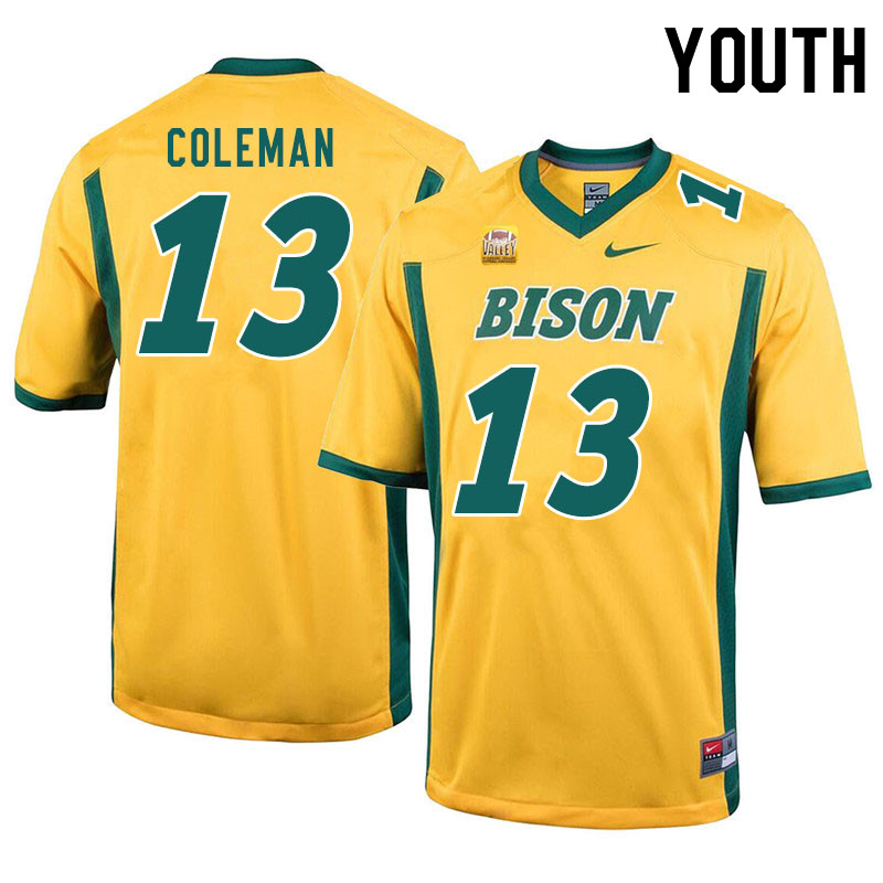 Youth #13 Anthony Coleman North Dakota State Bison College Football Jerseys Sale-Yellow - Click Image to Close